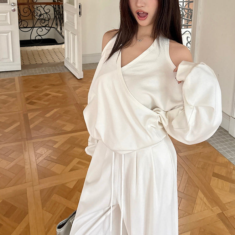 潮模掛脖衛衣抽繩衛褲兩件套-25637