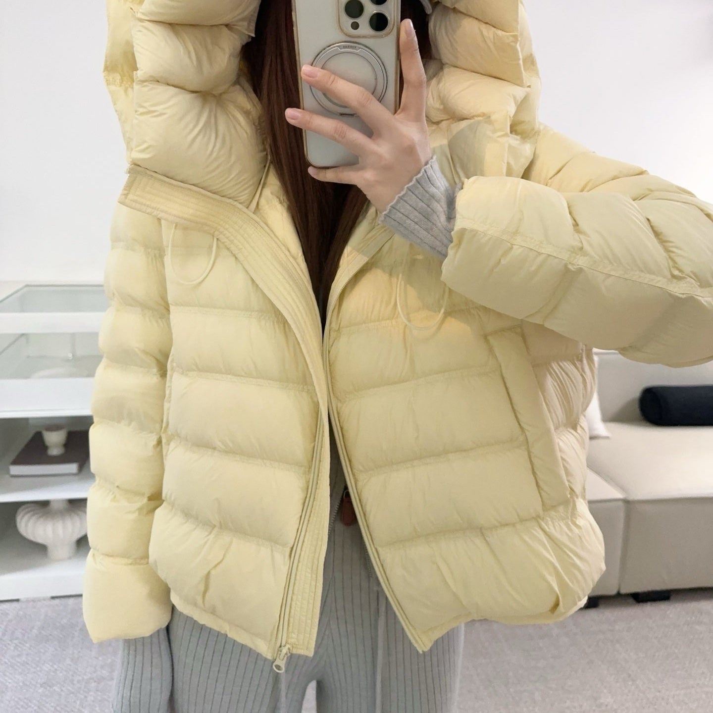 甜美可愛顯瘦花苞連帽羽絨外套-25675