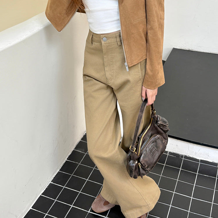 西部牛仔卡其直筒寬鬆工裝牛仔褲-25655