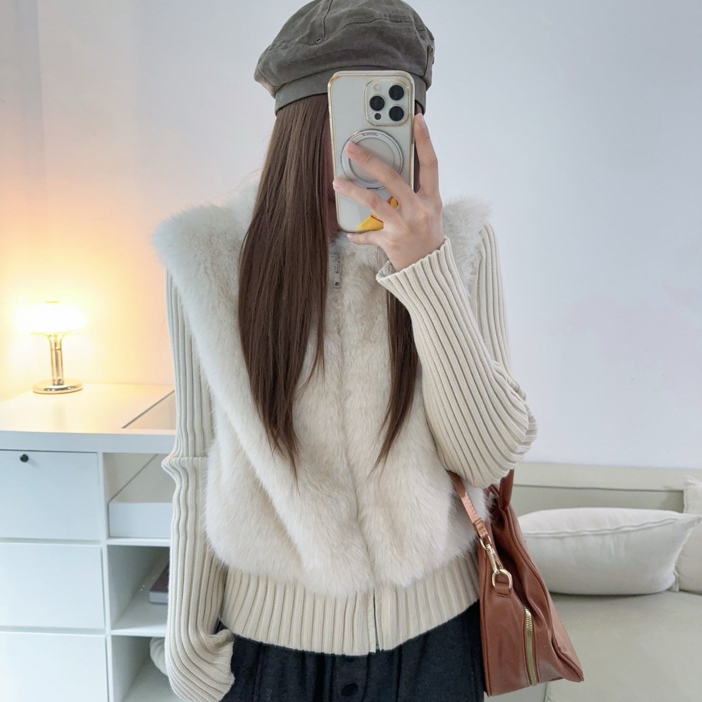 保暖禦寒顯瘦毛毛拼接針織外套-25678