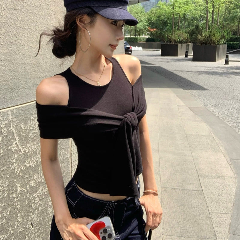 貴氣休閒綁帶裹肩背心上衣-25467