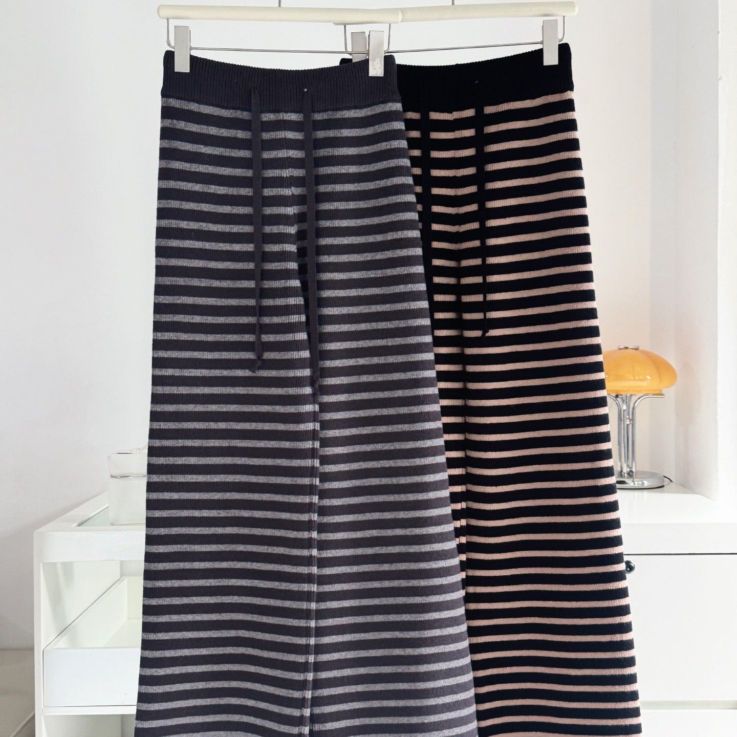 軟糯針織加厚條紋寬褲-25673