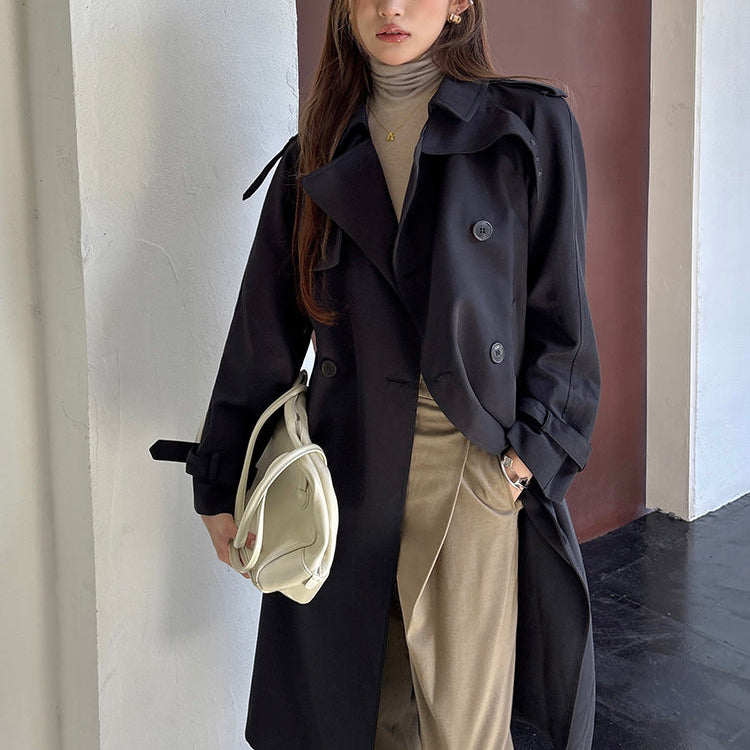 黑色經典重工中長風衣-25653