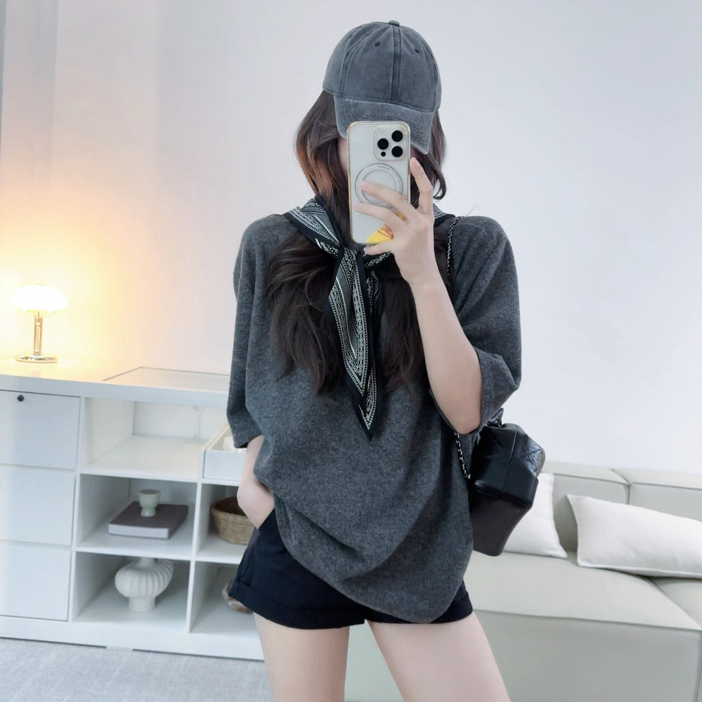 自留款深灰大廓形加厚中長版上衣-25671