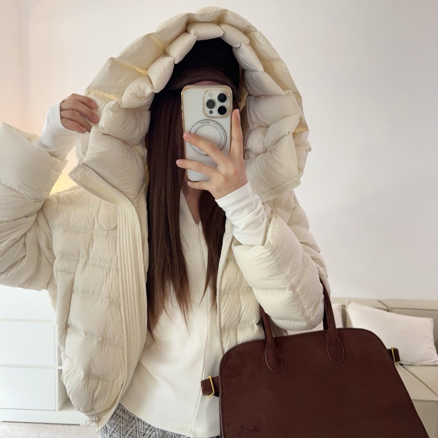 甜美可愛顯瘦花苞連帽羽絨外套-25675