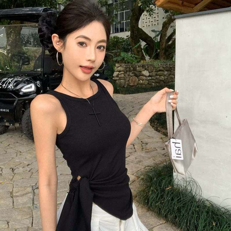 時髦辣妹顯瘦收腰綁帶背心-25486