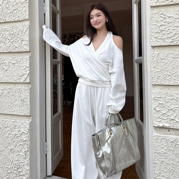 潮模掛脖衛衣抽繩衛褲兩件套-25637