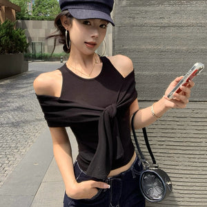 貴氣休閒綁帶裹肩背心上衣-25467