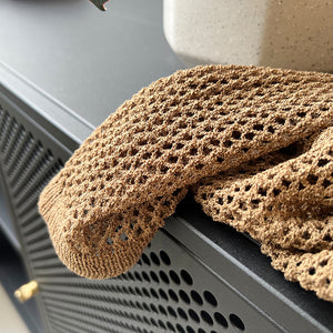 鏤空織網開衩長罩衫-23261