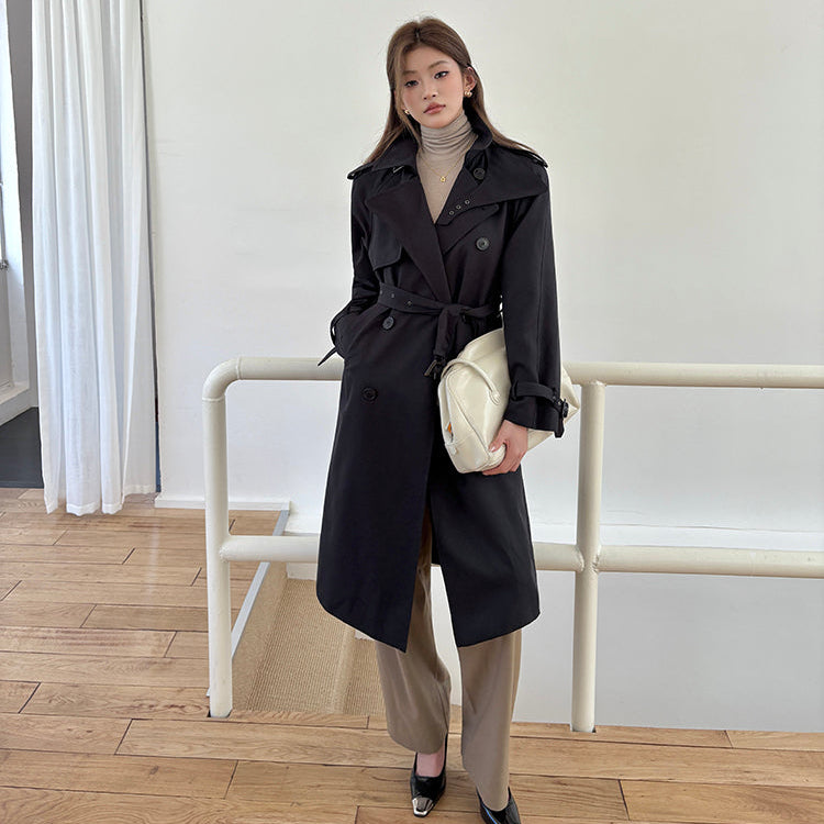 黑色經典重工中長風衣-25653