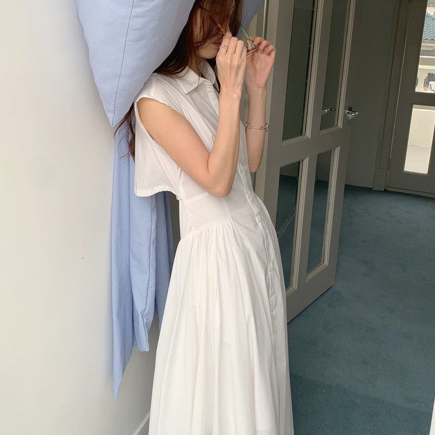 翻領單排扣襯衫式修身顯瘦長洋-25330