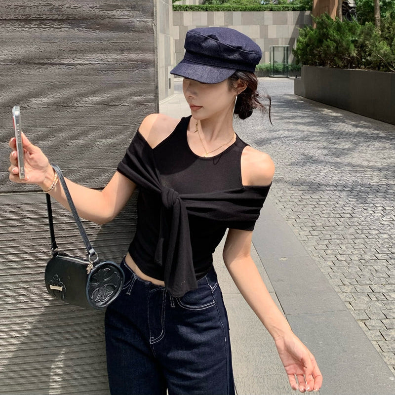 貴氣休閒綁帶裹肩背心上衣-25467