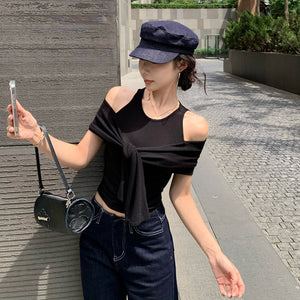 貴氣休閒綁帶裹肩背心上衣-25467