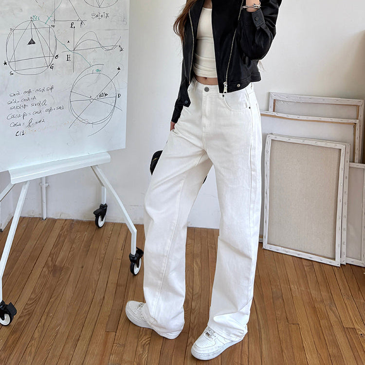 盧米埃寬鬆直筒白色牛仔褲-25683