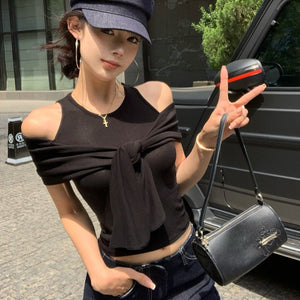 貴氣休閒綁帶裹肩背心上衣-25467