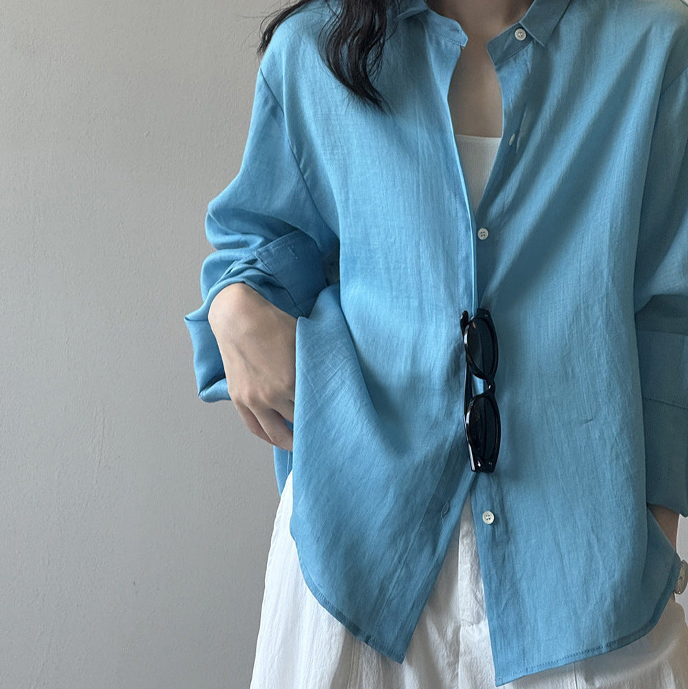夏艷天絲翻領防曬寬鬆襯衫-25388