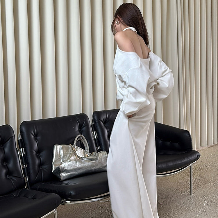 潮模掛脖衛衣抽繩衛褲兩件套-25637