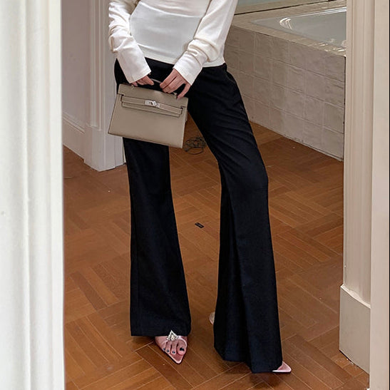 黑色顯瘦直筒微喇西褲-25662