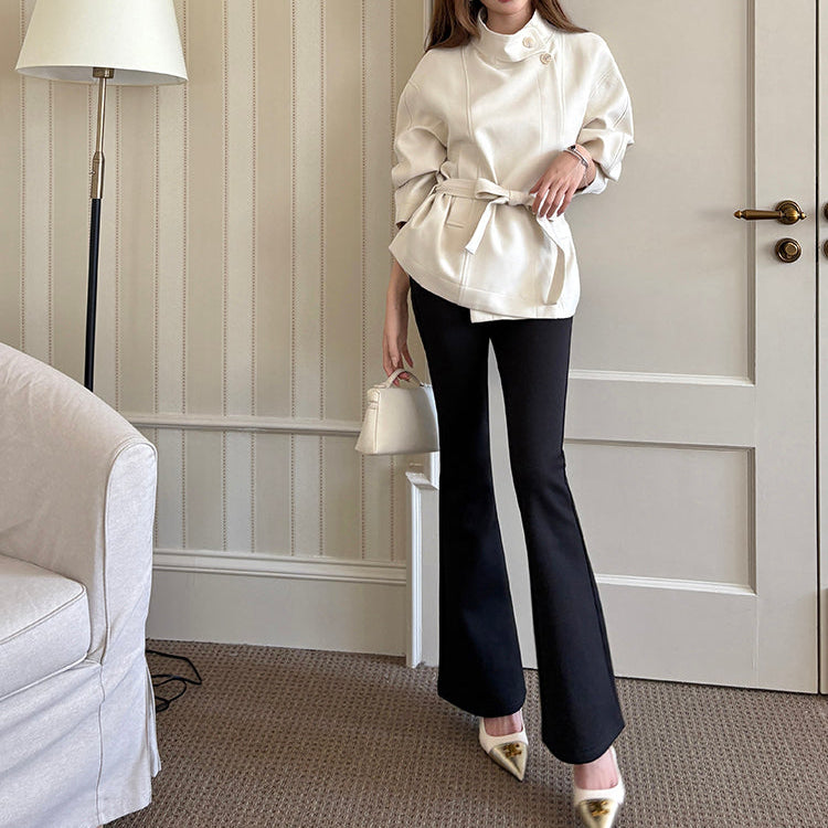 極限長腿百搭黑色顯瘦微喇褲-25638