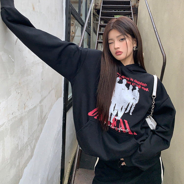 人像印花hiphop連帽衛衣-25657