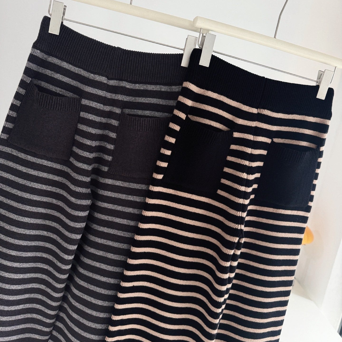 軟糯針織加厚條紋寬褲-25673