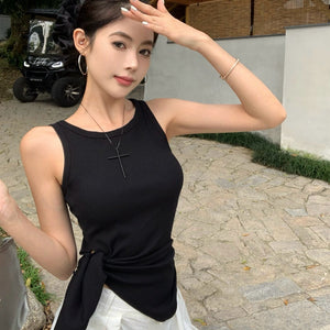 時髦辣妹顯瘦收腰綁帶背心-25486