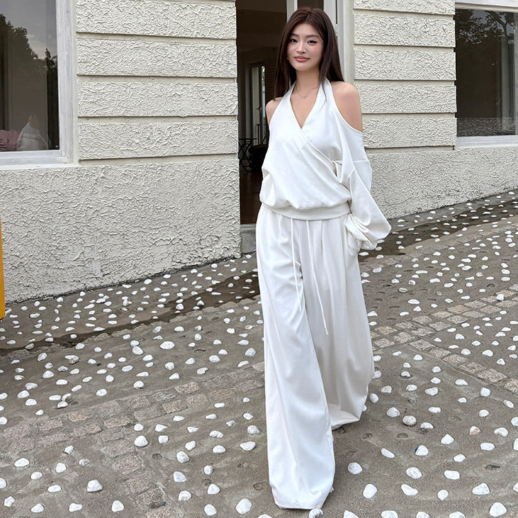 潮模掛脖衛衣抽繩衛褲兩件套-25637