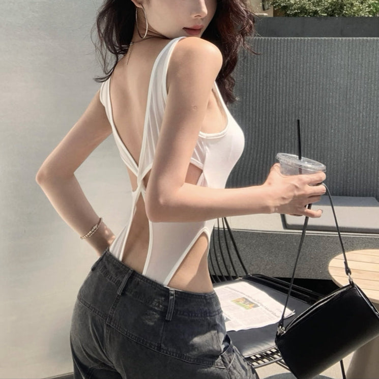 性感天后U領修身美背bratop連體衣-25465