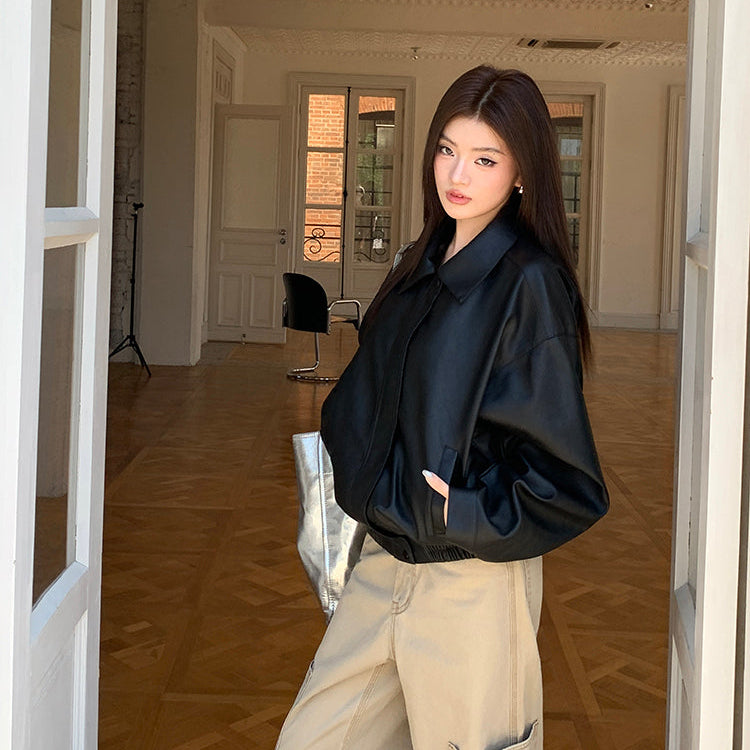 一世風流黑色重工皮衣夾克-25635