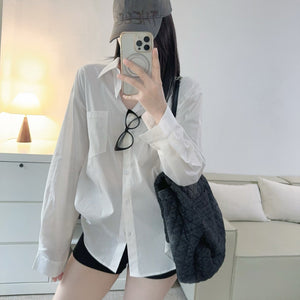 蝴蝶結露背寬鬆襯衫-25616