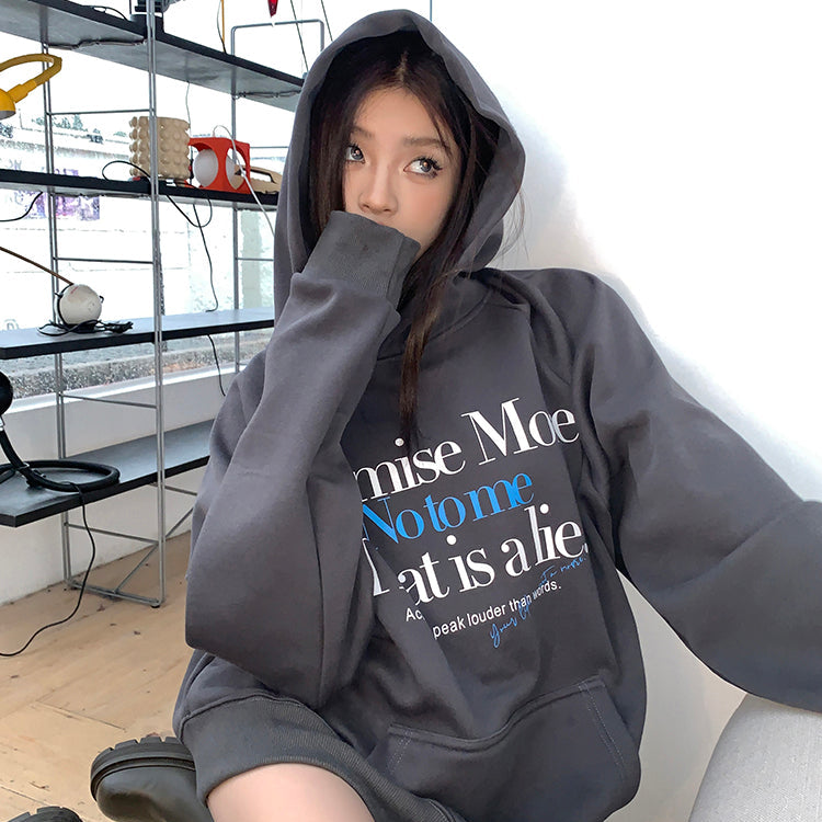 Promise Me深灰加絨連帽衛衣-25633