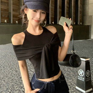 貴氣休閒綁帶裹肩背心上衣-25467