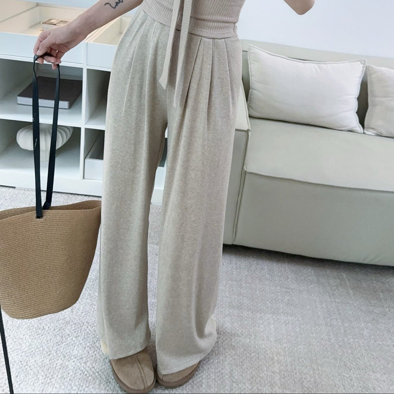 卡杏休閒鬆緊腰落地長褲-25667