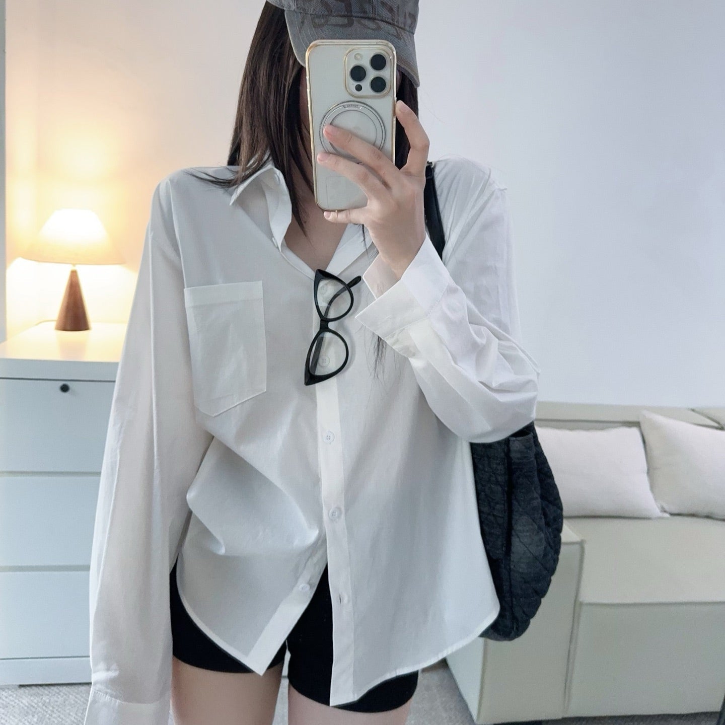 蝴蝶結露背寬鬆襯衫-25616
