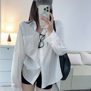 蝴蝶結露背寬鬆襯衫-25616