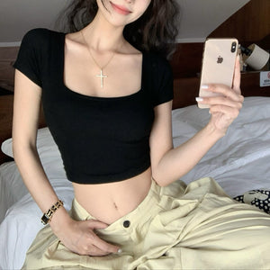 露背綁帶修身露臍短版bratop上衣-25457