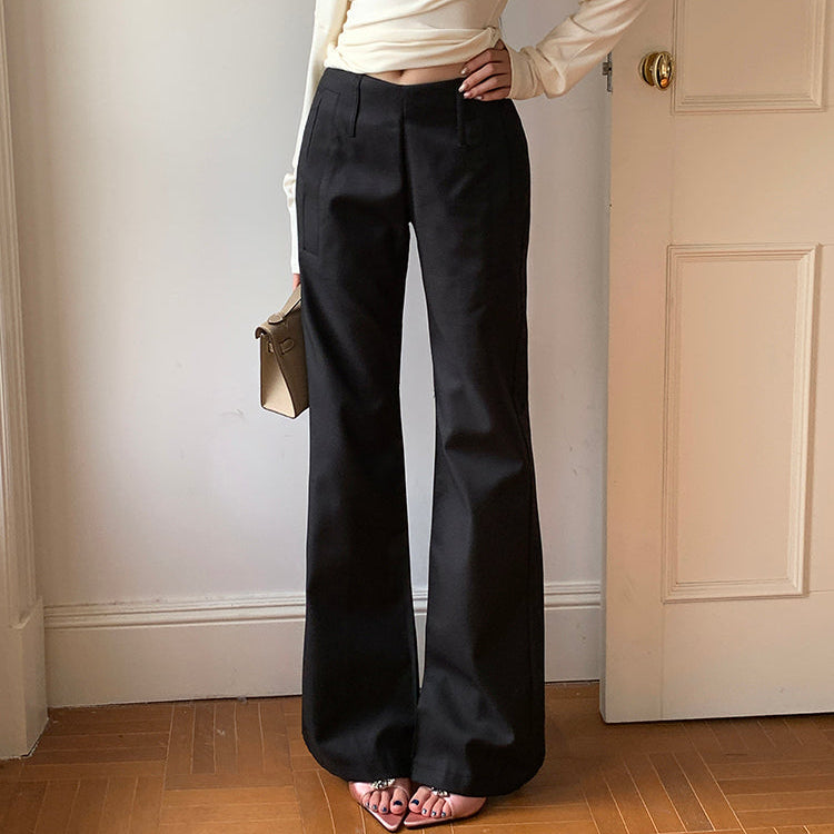 黑色顯瘦直筒微喇西褲-25662