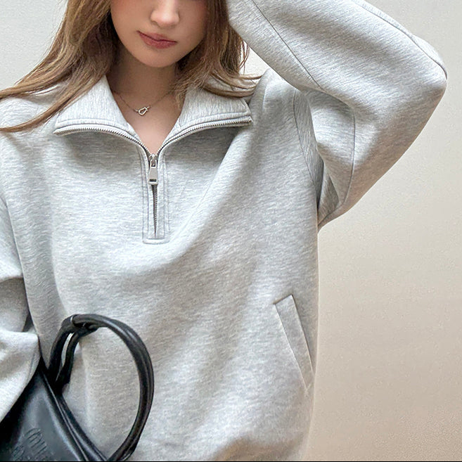 寬鬆廓形立領半拉鏈衛衣-25631