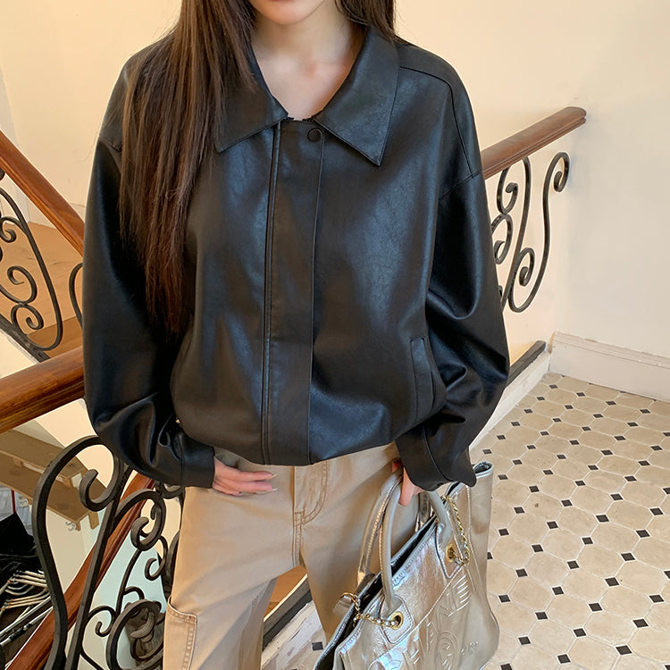 一世風流黑色重工皮衣夾克-25635