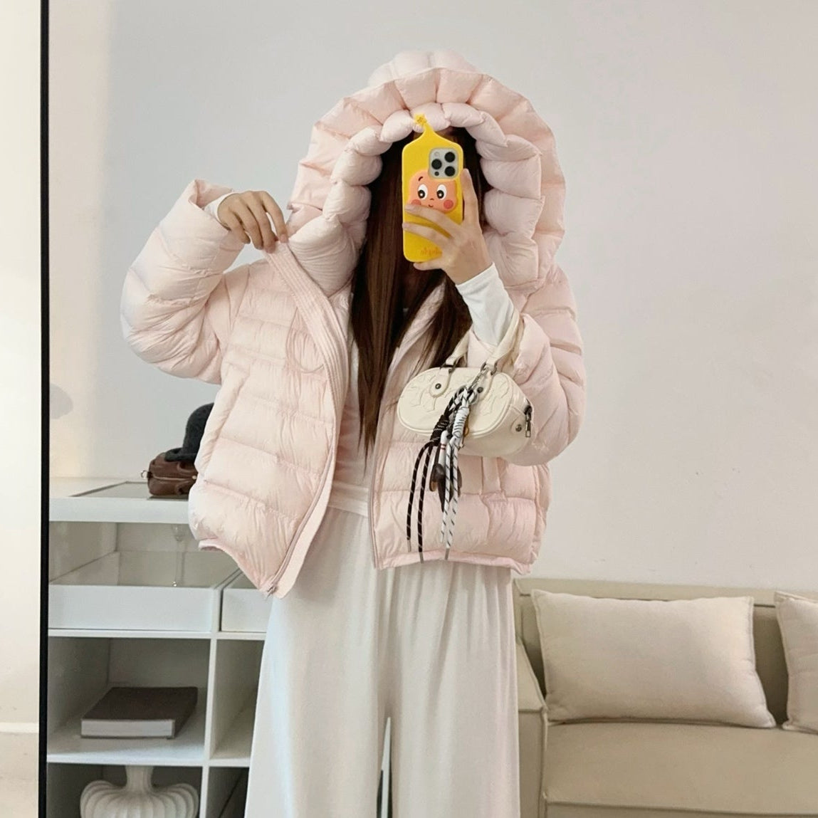 甜美可愛顯瘦花苞連帽羽絨外套-25675