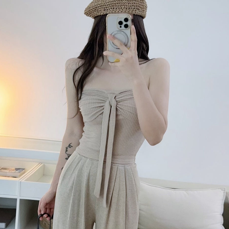 卡杏裹胸針織平口上衣-25666