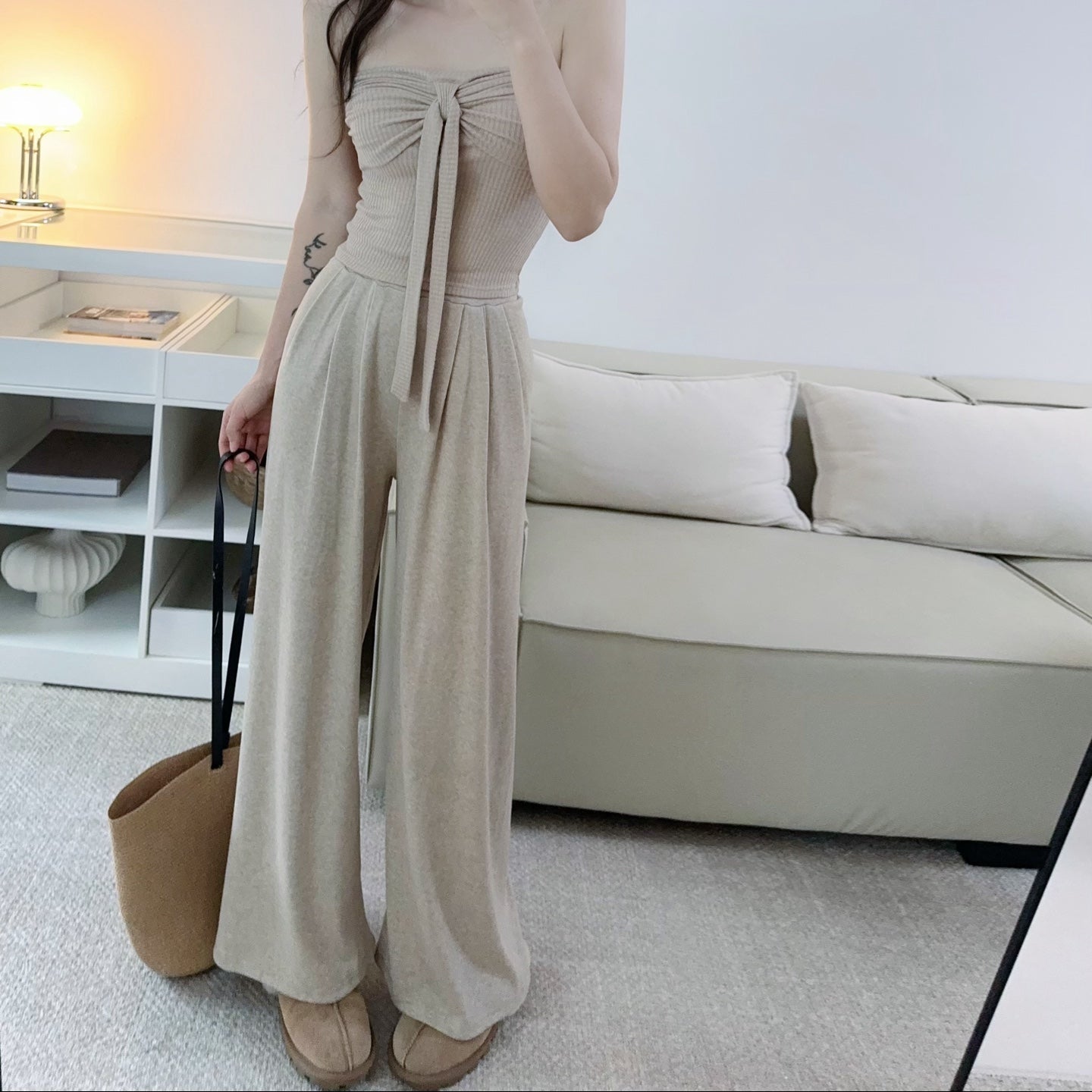 卡杏休閒鬆緊腰落地長褲-25667