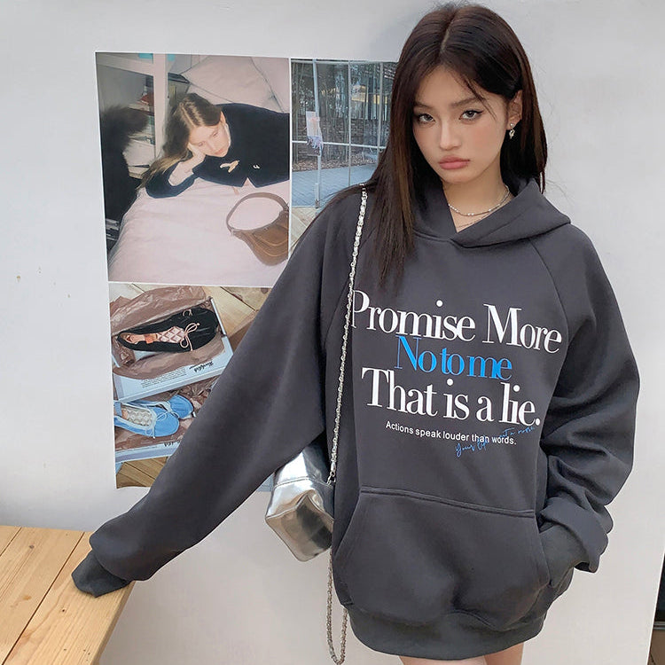 Promise Me深灰加絨連帽衛衣-25633