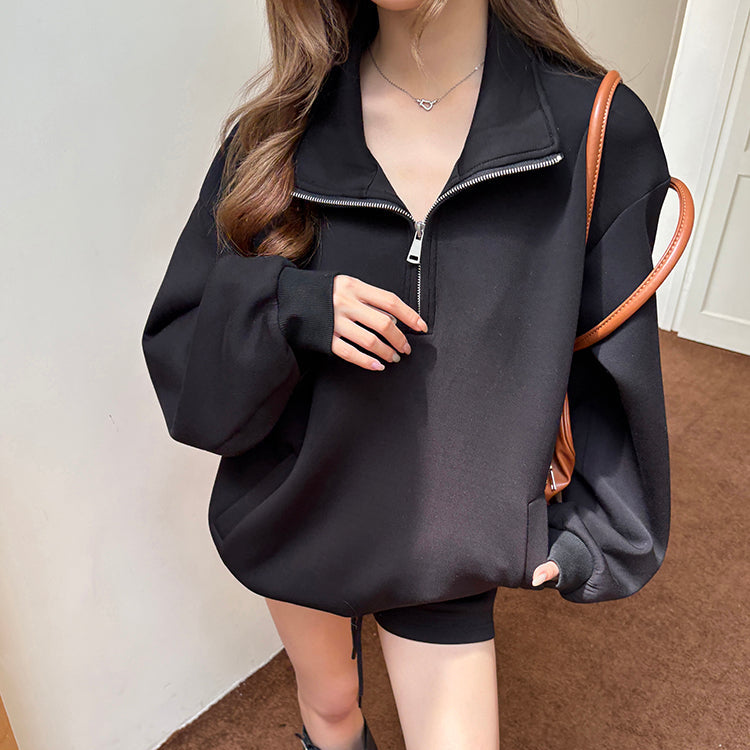 寬鬆廓形立領半拉鏈衛衣-25631