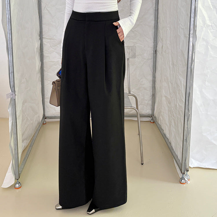 咖色高腰寬鬆落地西裝褲-25649