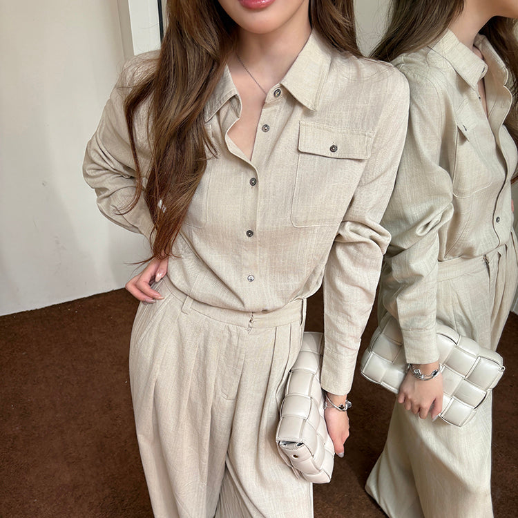 氣質亞麻口袋襯衫-25659