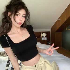 露背綁帶修身露臍短版bratop上衣-25457