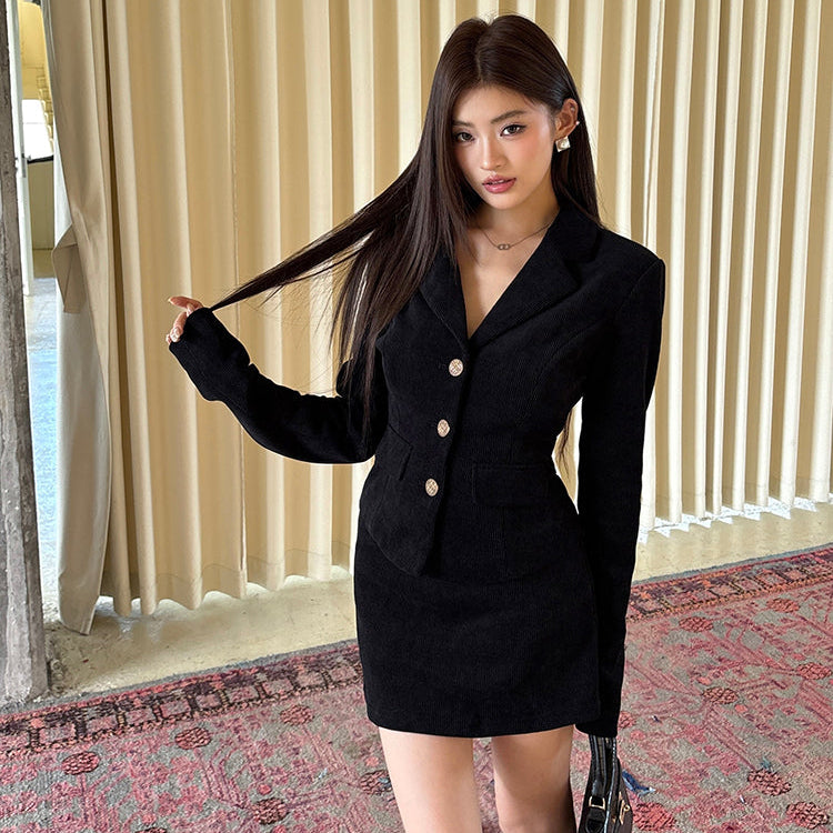 黑色小香風包臀短裙-25642