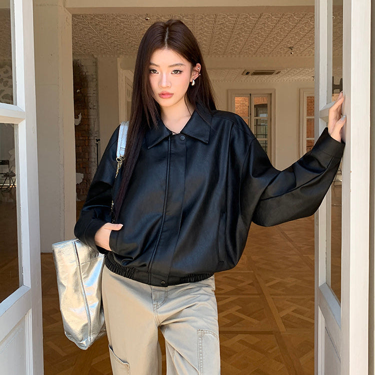 一世風流黑色重工皮衣夾克-25635