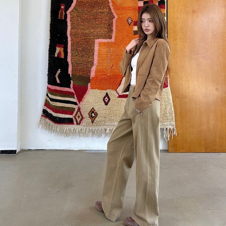 西部牛仔卡其直筒寬鬆工裝牛仔褲-25655